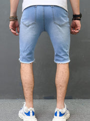 Men's Ripped Denim Shorts Casual Street Style Distressed Stretch Denim