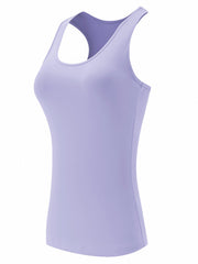 Solid Racerback Sports Tank Top Round Neck Sleeveless Running Top