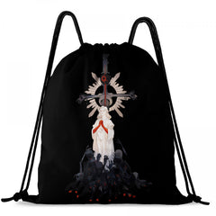 Ghost Skull Print Drawstring Backpack Halloween Elf Bundle Pocket Gothic Sports