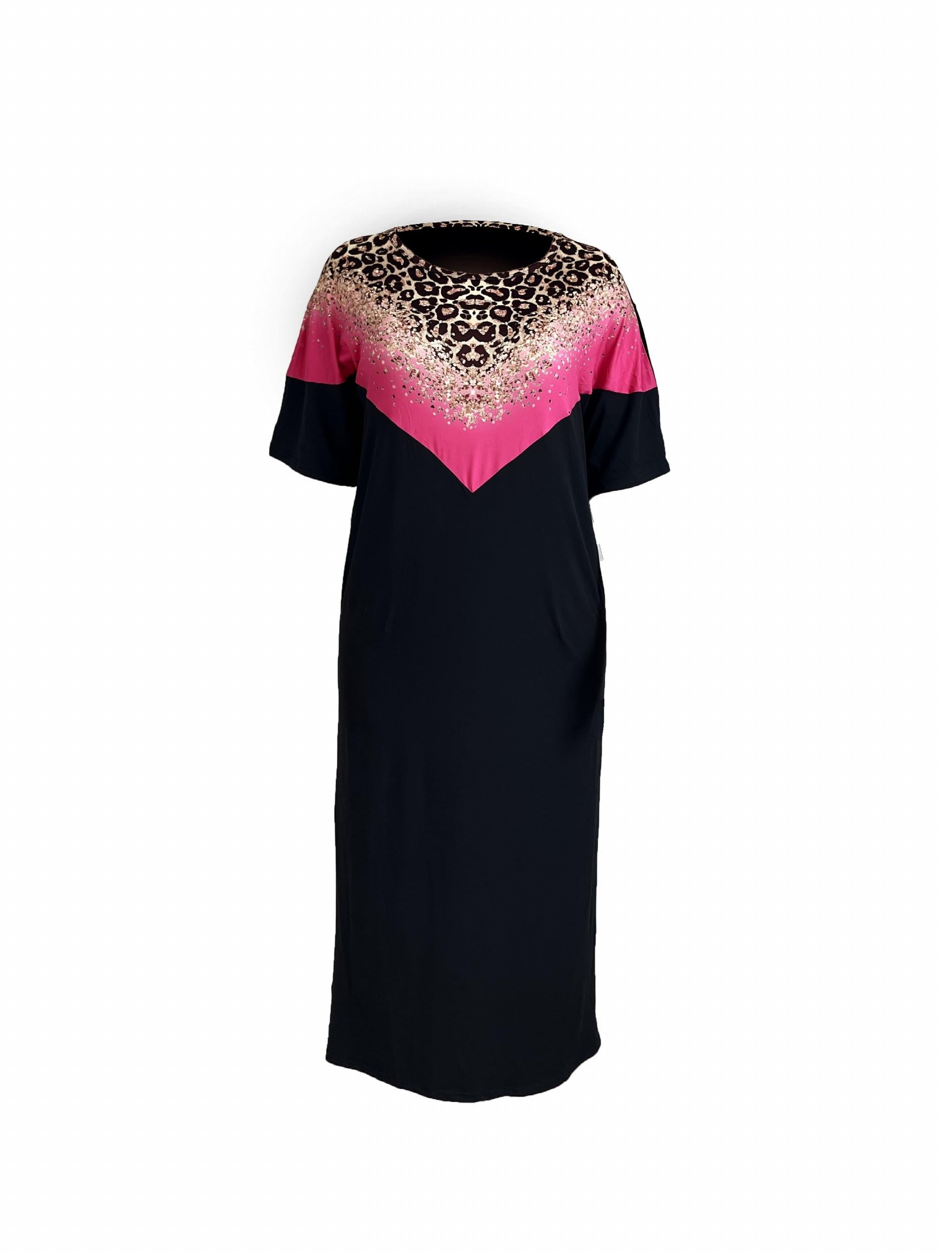 Colorblock Leopard Print Maxi Dress