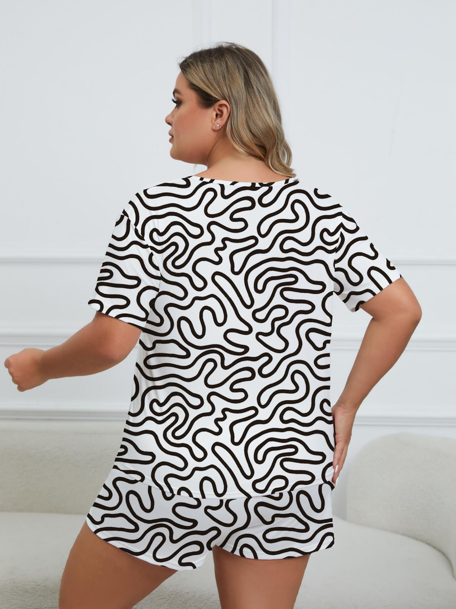 Abstract Geo Print Tee & Shorts Loungewear Set