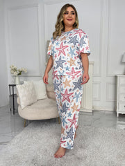 Starfish Print Tee & Pants Set Marine Graphic Pajamas