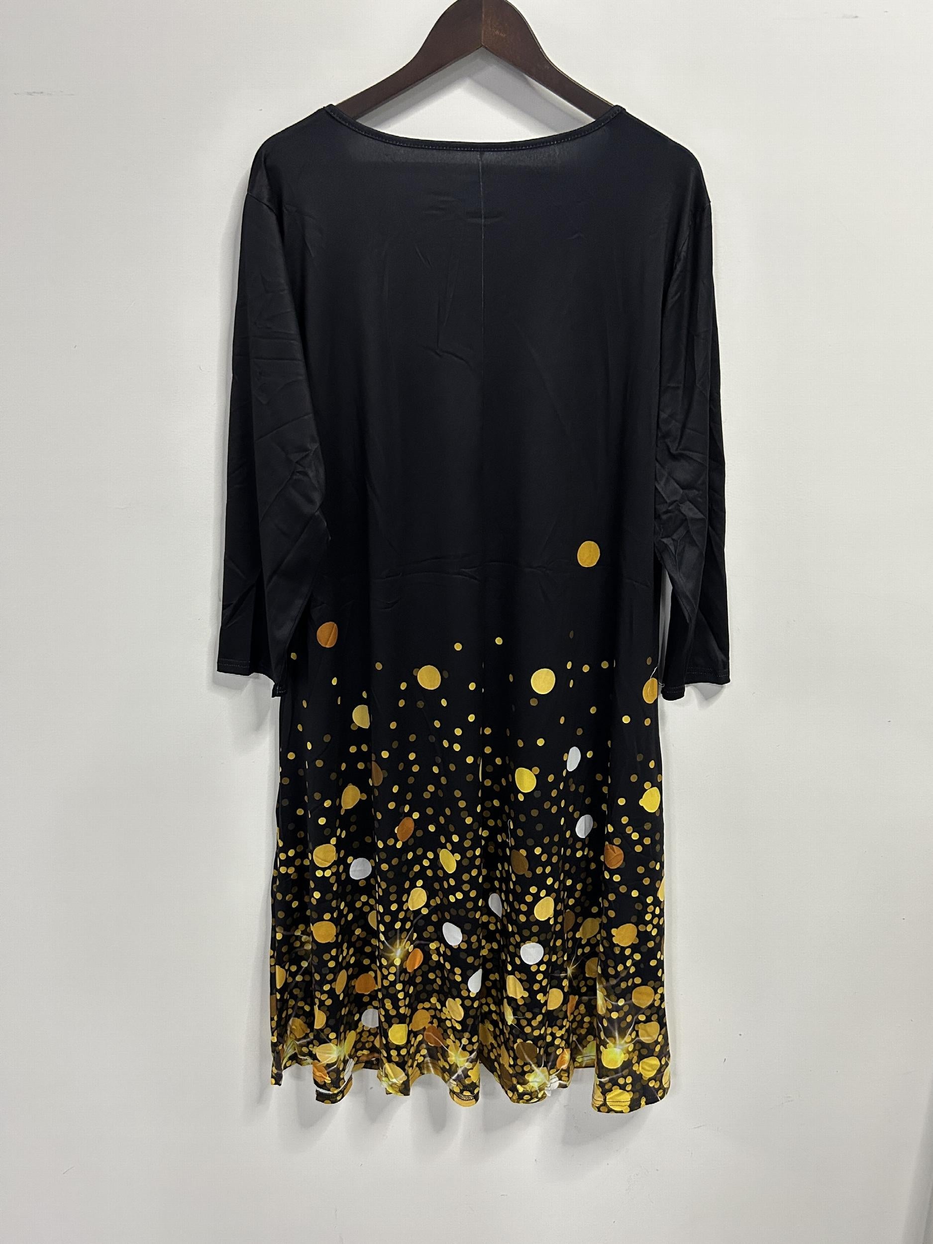 Women's Plus Glitter Sequin Print Long Sleeve V Neck Tee Dress