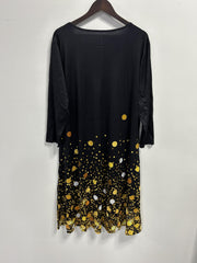 Women's Plus Glitter Sequin Print Long Sleeve V Neck Tee Dress
