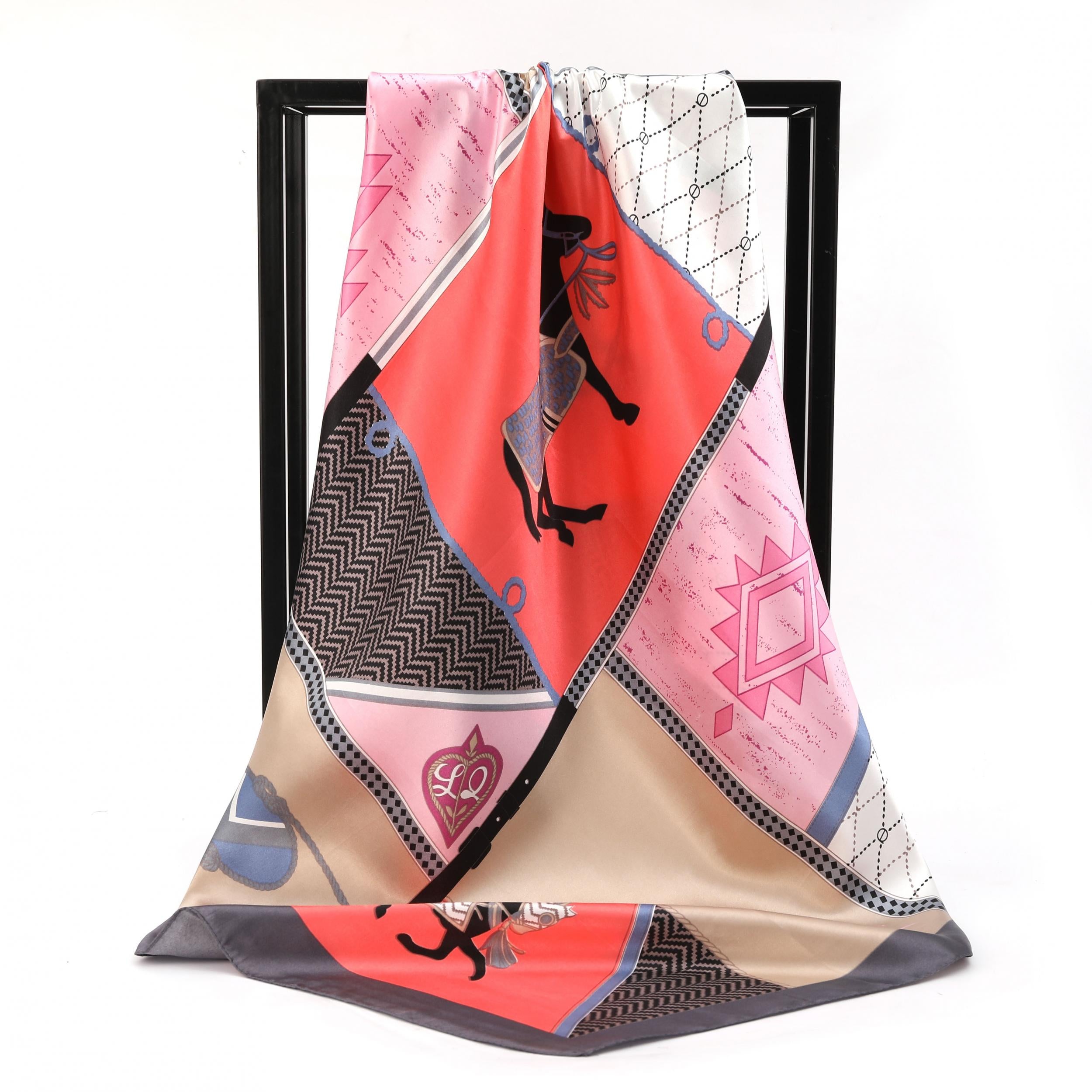 Geometric Horse Pattern Square Scarf for Women