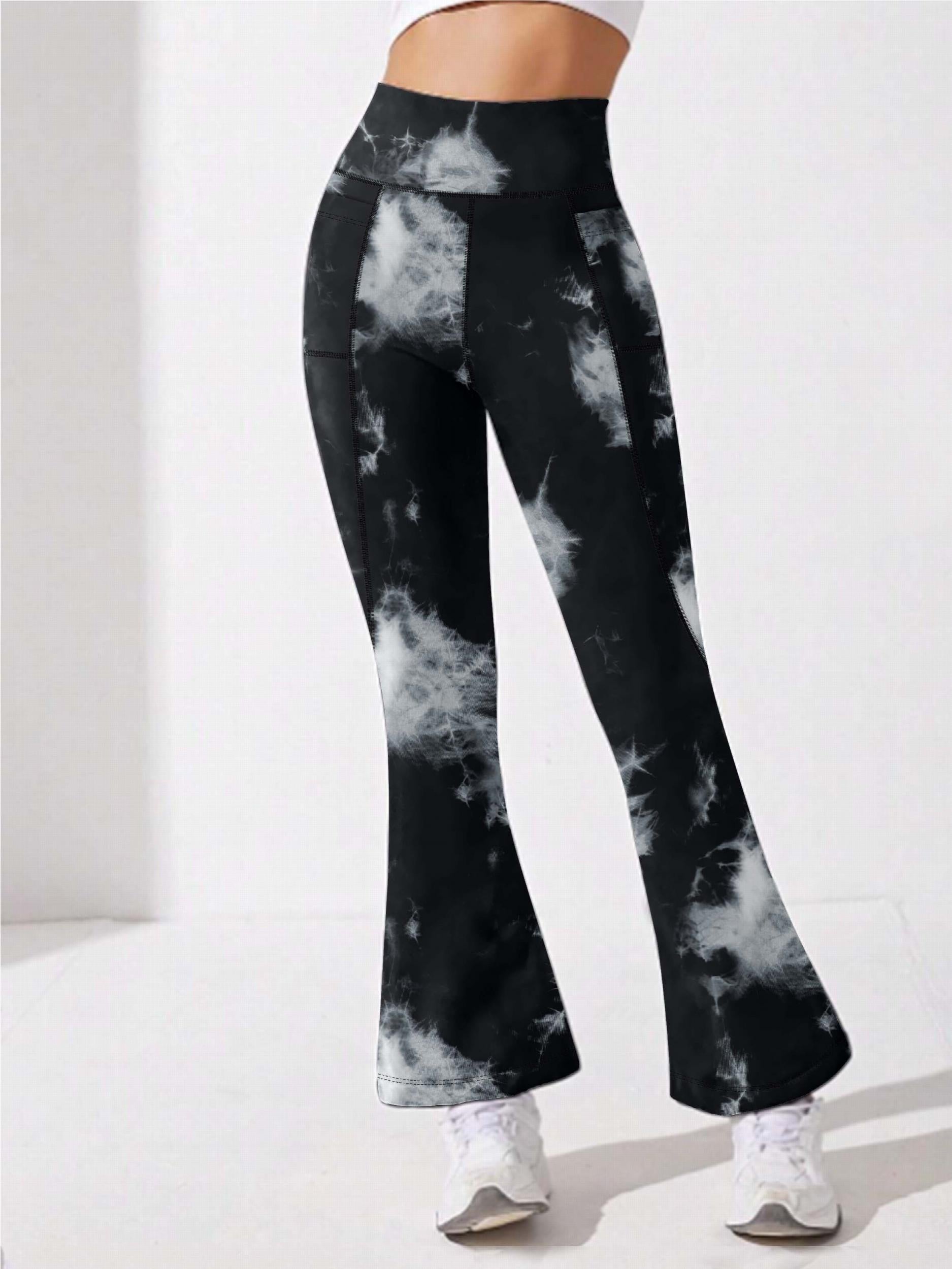 Tie Dye Yoga Pants High Waist Flared Leg with Pocket Outdoor Sports Trousers