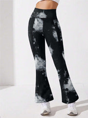 Tie Dye Yoga Pants High Waist Flared Leg with Pocket Outdoor Sports Trousers