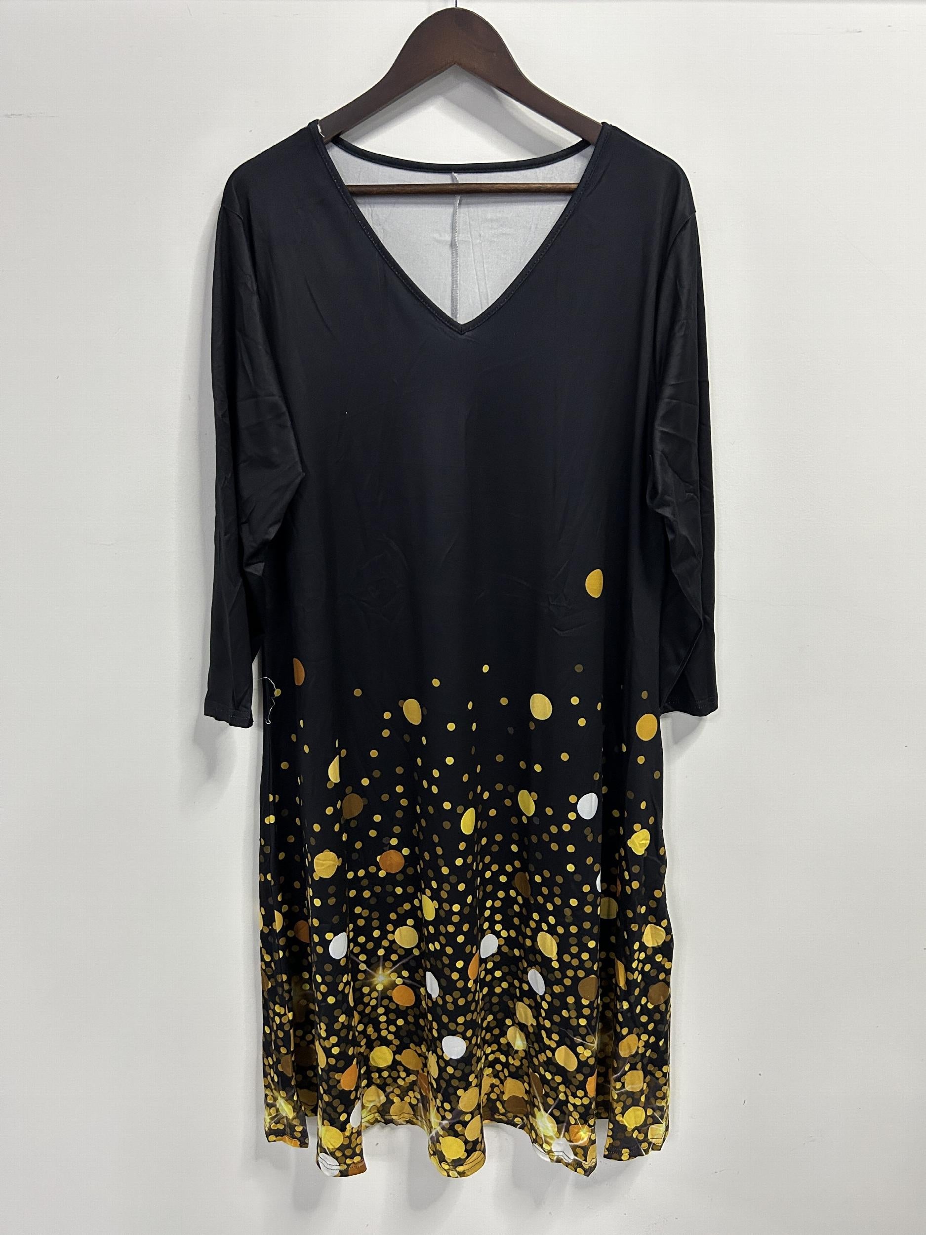 Women's Plus Glitter Sequin Print Long Sleeve V Neck Tee Dress