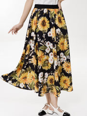 Floral Print High Waist Midi Skirt for Women