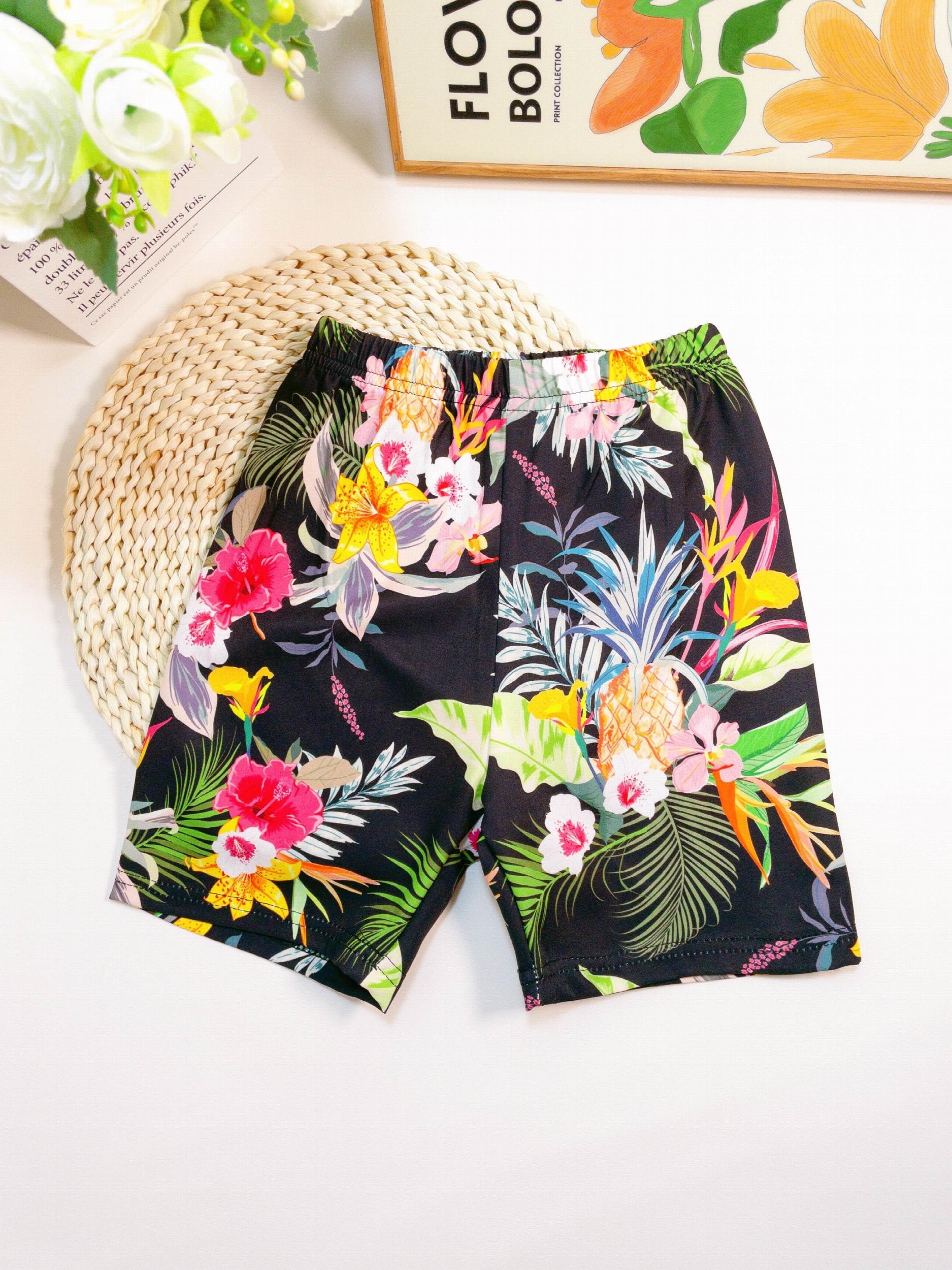 Boys Tropical Flowers Elastic Waist Sports Track Shorts
