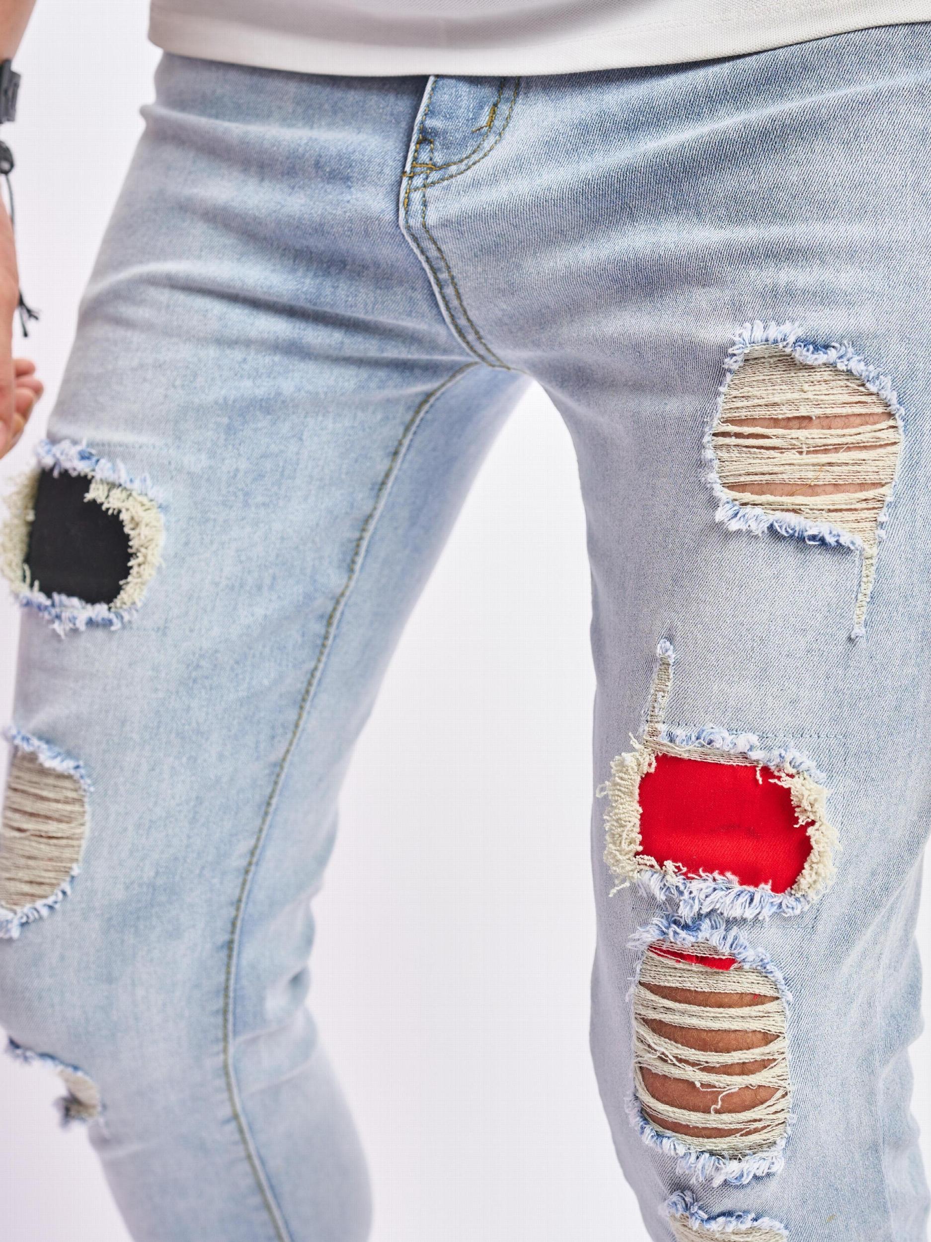 Slim Fit Ripped Jeans Men's Casual Street Style Distressed Mid Stretch Denim