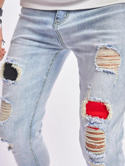 Slim Fit Ripped Jeans Men's Casual Street Style Distressed Mid Stretch Denim