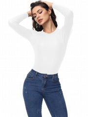 Women's Ribbed Round Neck Long Sleeve Running T-shirt