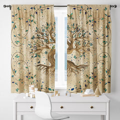 2pc Yellow Tree of Life Pattern Curtains with Pillowcase - Rod Pocket Style