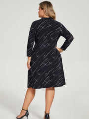Casual Dress Women's Plus Print Long Sleeve Stretch Dress