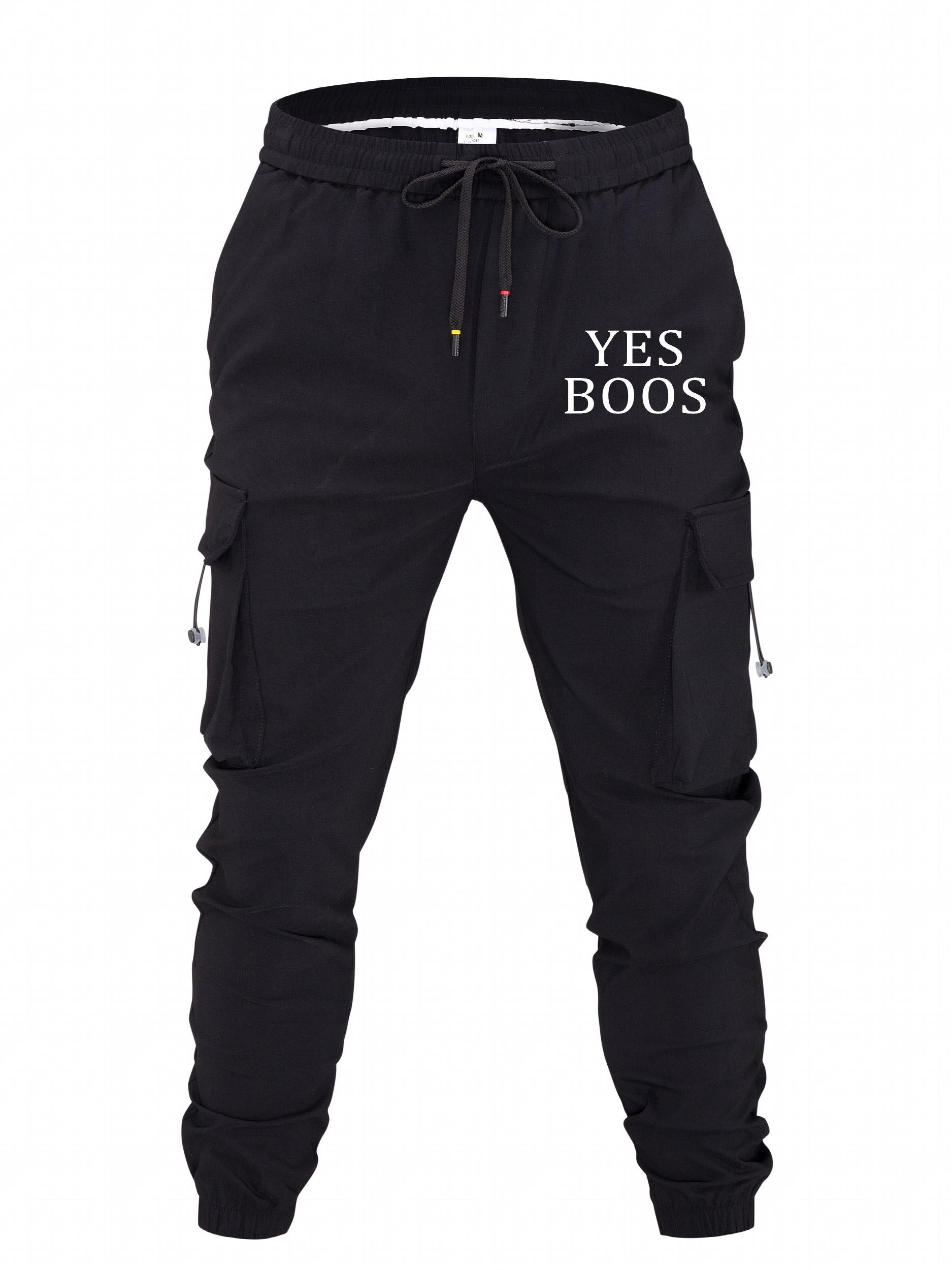 Classic Pocket Cargo Pants Men's Loose Fit Drawstring Solid Joggers