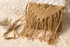 Boho Tassel Straw Beach Bag Hollow Crossbody Hand Woven Shoulder Bag