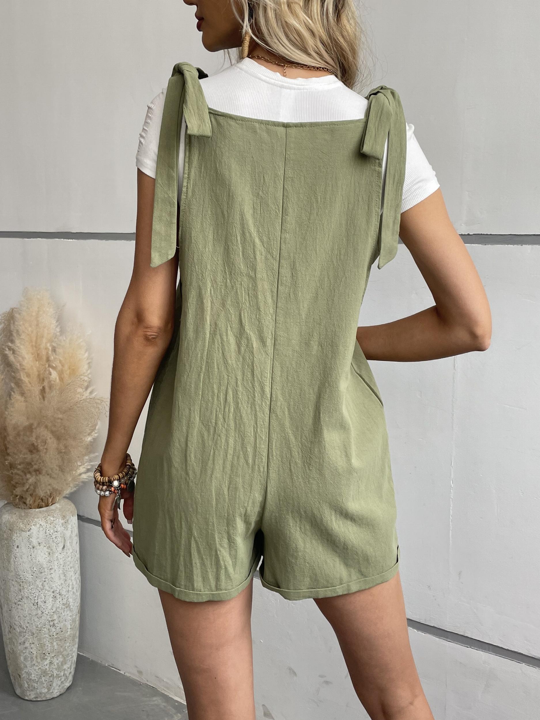 Solid Knot Strap Jumpsuit with Patched Pockets
