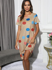 Polka Dot Print Nightdress Crew Neck Short Sleeve Sleep Dress Women's Sleepwear