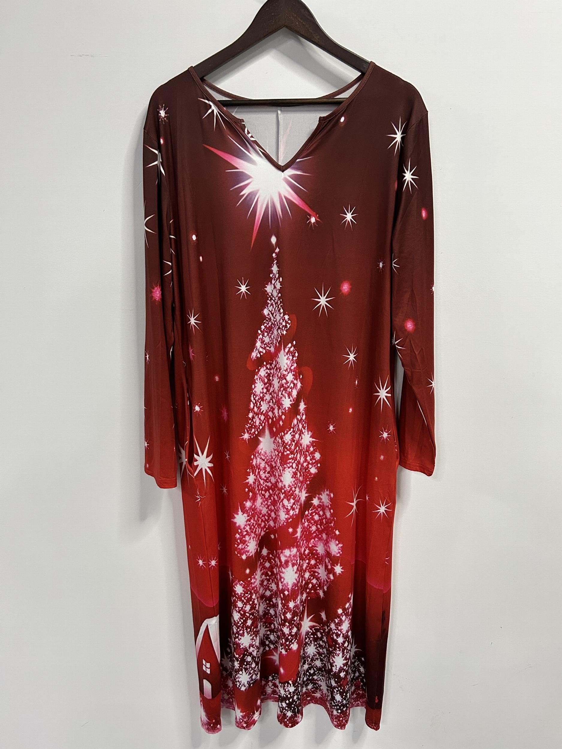 Tree Print Long Sleeve Dress