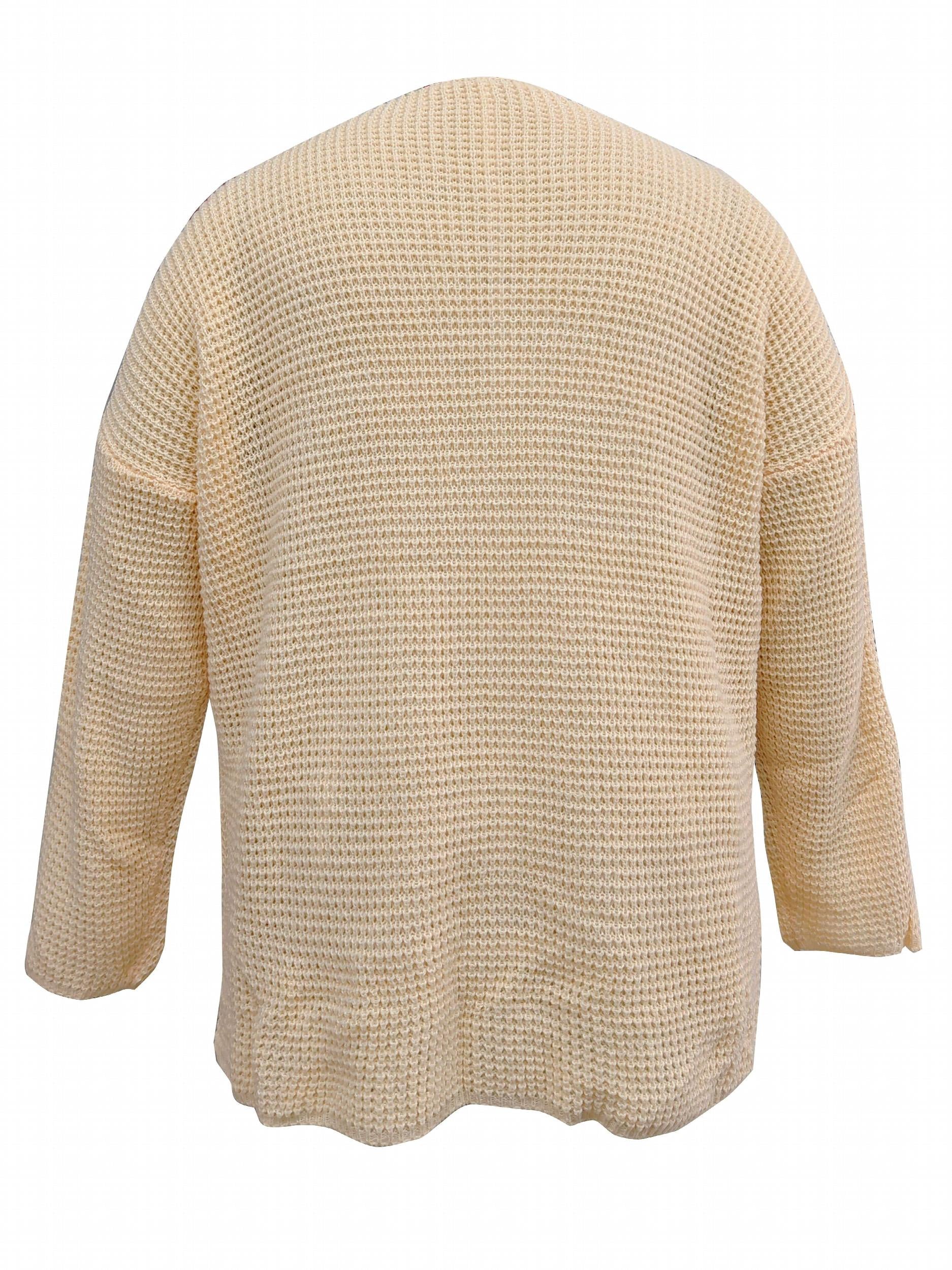 Casual Sweater Women's Solid V Neck High Stretch Loose Fit