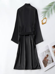 Satin Long Sleeve V Neck Robe with Belt