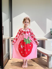 Girl's Floral Nightgown Letter Print Long Sleeve Lace Collar PJ