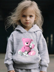 Sweet Bear Print 2pcs Girls Outfits for Sports Spring Fall Outdoor Gift