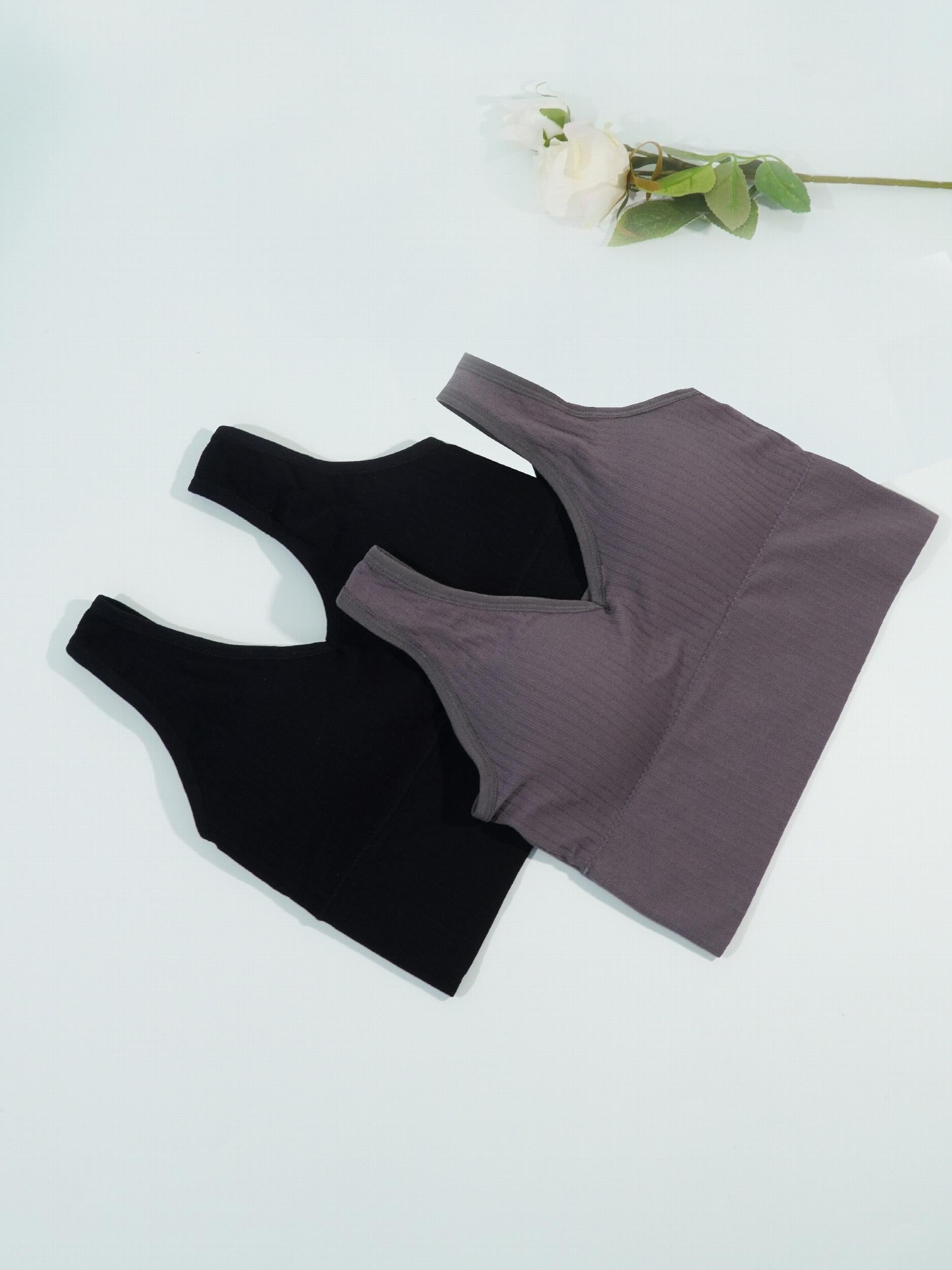 2pcs Solid Ribbed Tank Tops V Neck Padded Women's Lingerie