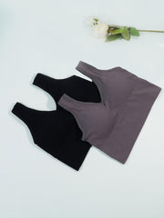 2pcs Solid Ribbed Tank Tops V Neck Padded Women's Lingerie