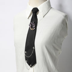 Crystal Flower Crown Tie Metal Tassel Necktie Prom Accessories