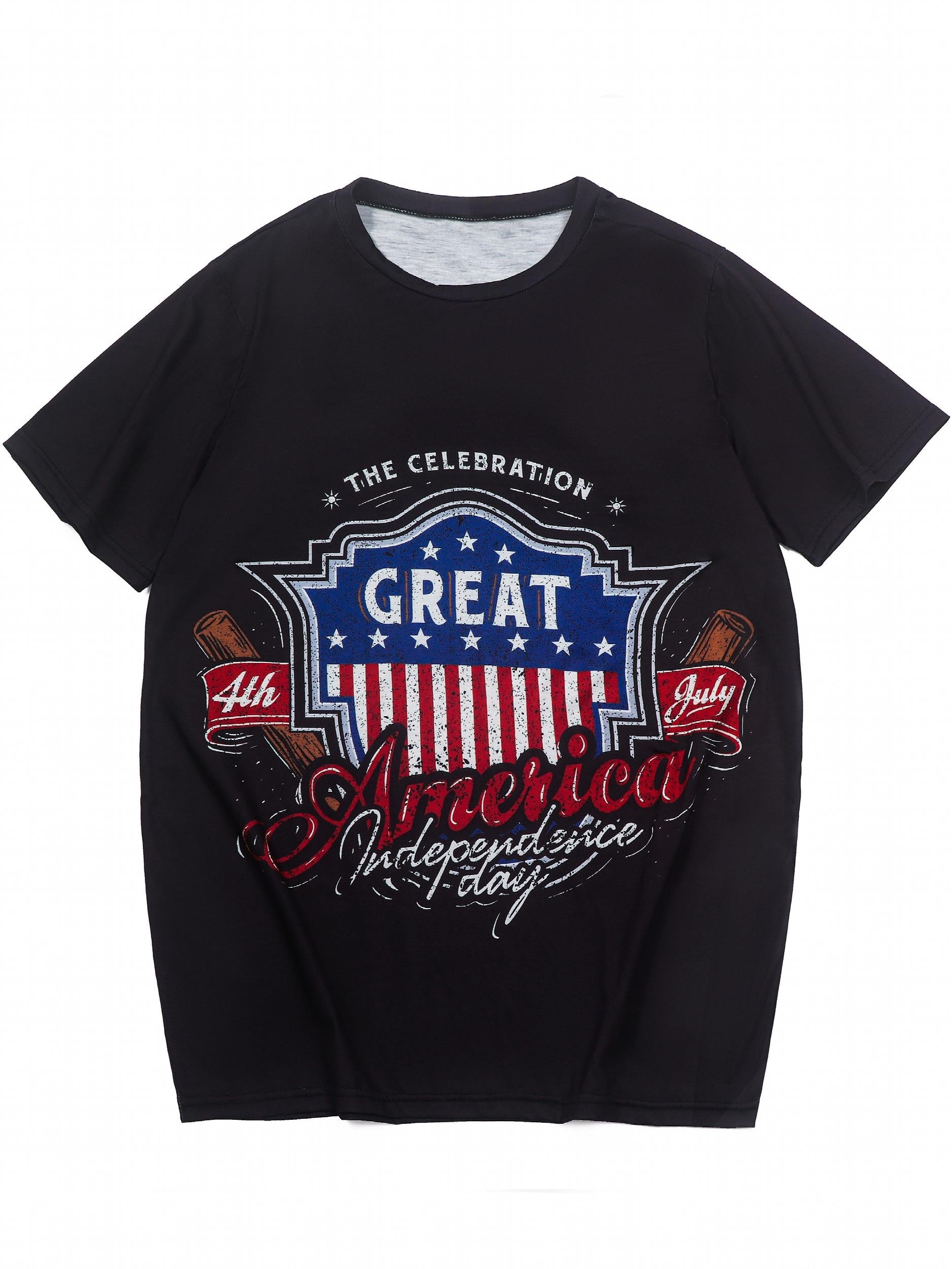 Men's American Flag Letter Print T-shirt Casual Comfy Crew Neck