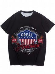 Men's American Flag Letter Print T-shirt Casual Comfy Crew Neck
