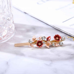 Alloy Flower Edge Clip Retro Style Plant Bangs Clip Rhinestone Clips