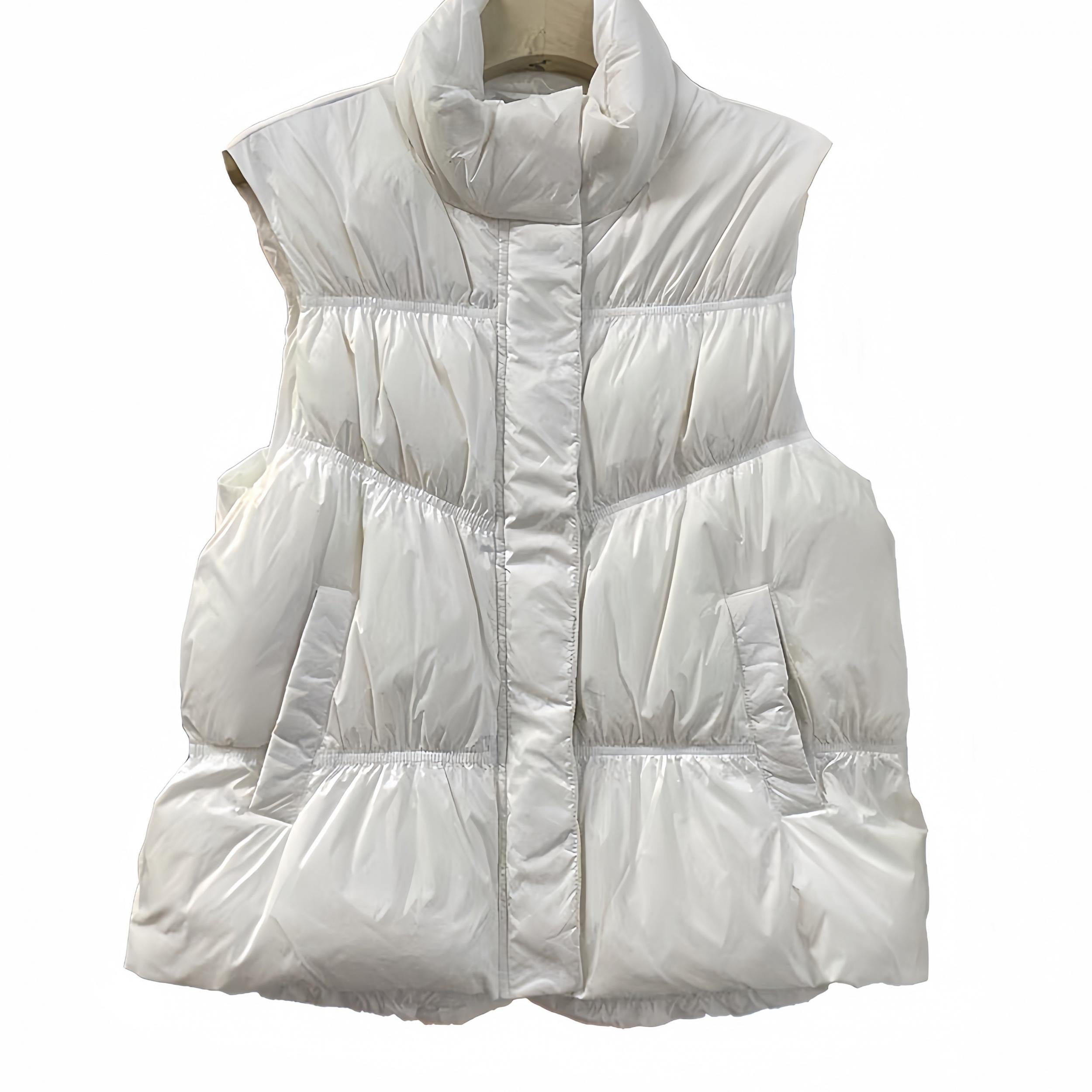 Women's Stand Collar Down Vest Short Waist Slim Shoulder Warm Vest