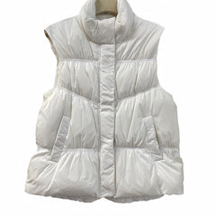 Women's Stand Collar Down Vest Short Waist Slim Shoulder Warm Vest