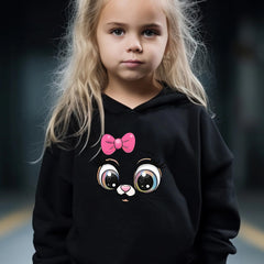 Girls Cartoon Cat Pattern Long Sleeve Hooded Sweatshirt Sporty Pullover