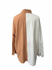 Colorblock Long Sleeve Button Up Blouse