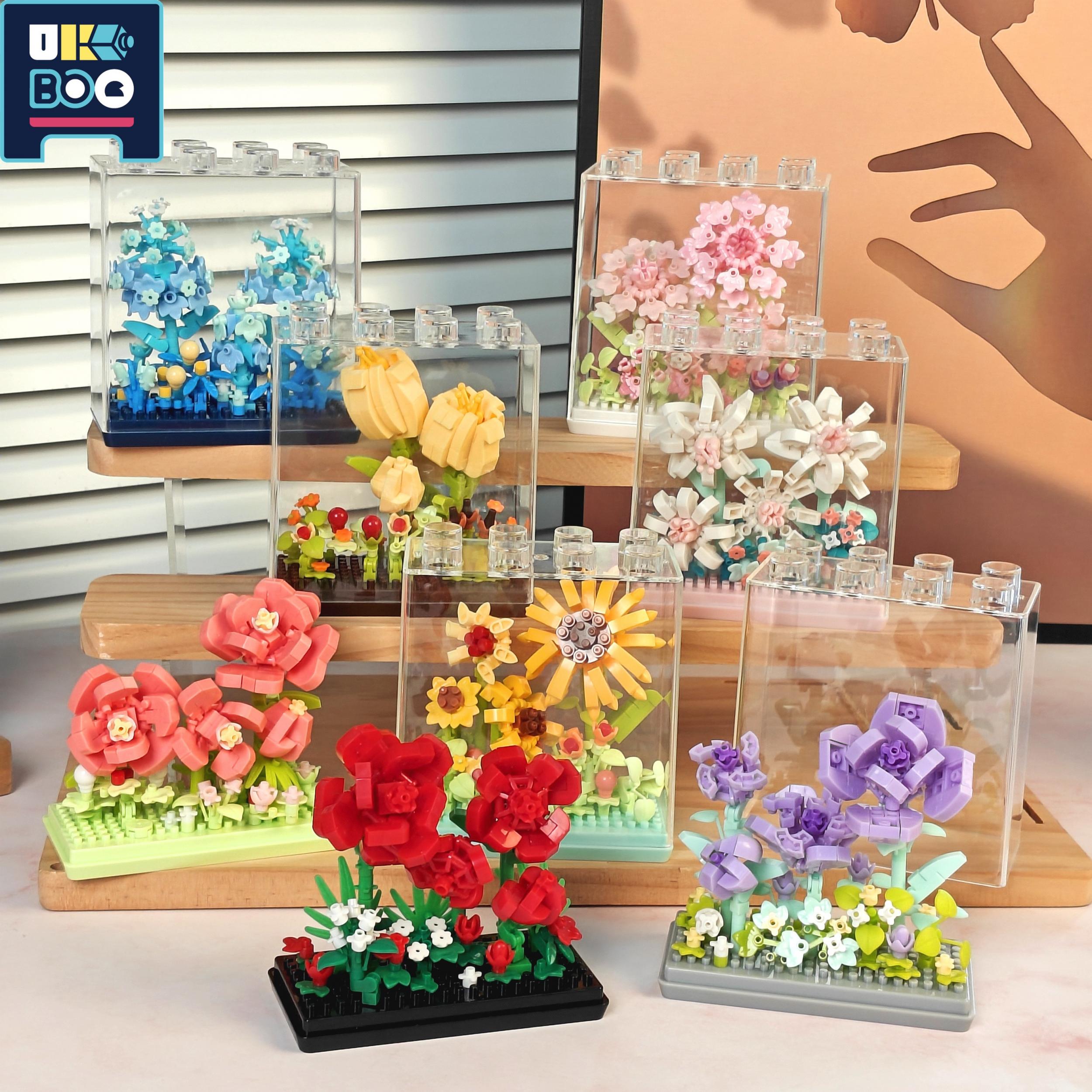 UKBOO 3D Flower Building Blocks Roses Bouquet Colorful Desktop Ornament