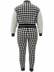 Houndstooth Crop Coat & Jogger Pants Set