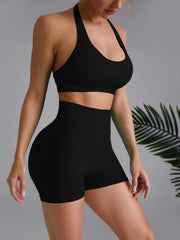 2pcs Solid Yoga Set Sports Bra & Butt Lifting Shorts
