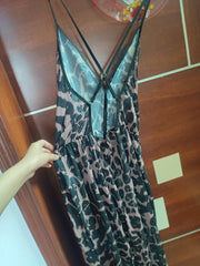 Leopard Print Pajama Jumpsuit Cozy Spaghetti Strap V Neck Backless Pajamas