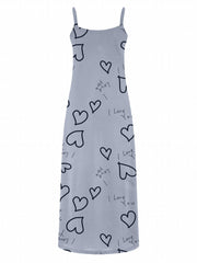 Casual Dress Women's Plus Heart & Letter Print V Neck Maxi Cami Dress