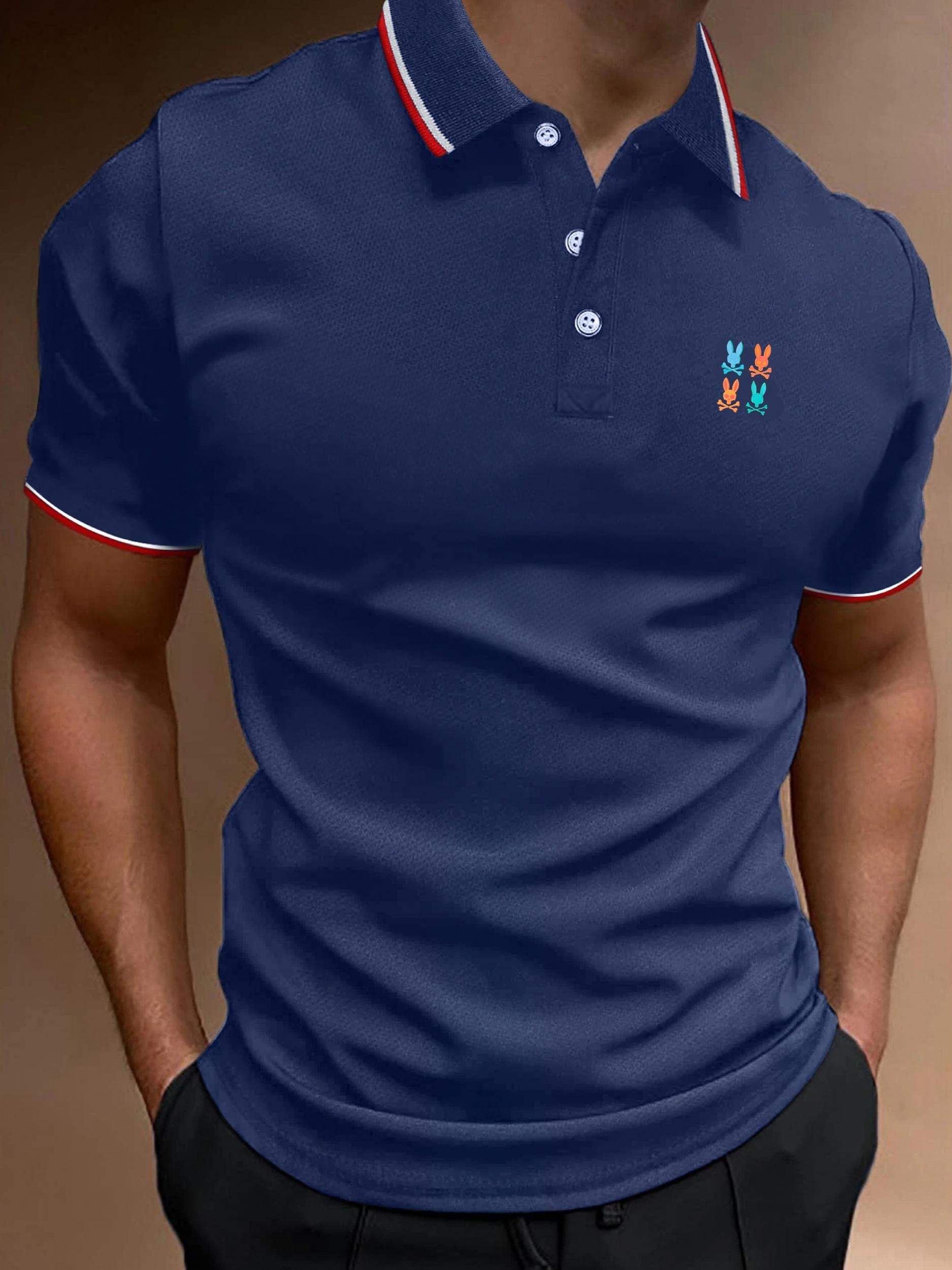 Men's Vintage Polo Shirt Casual Sport Button Up Polo Shirt