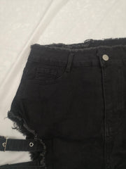 Punk Denim Shorts Halloween Eyelash Trim Cut Out Button Up