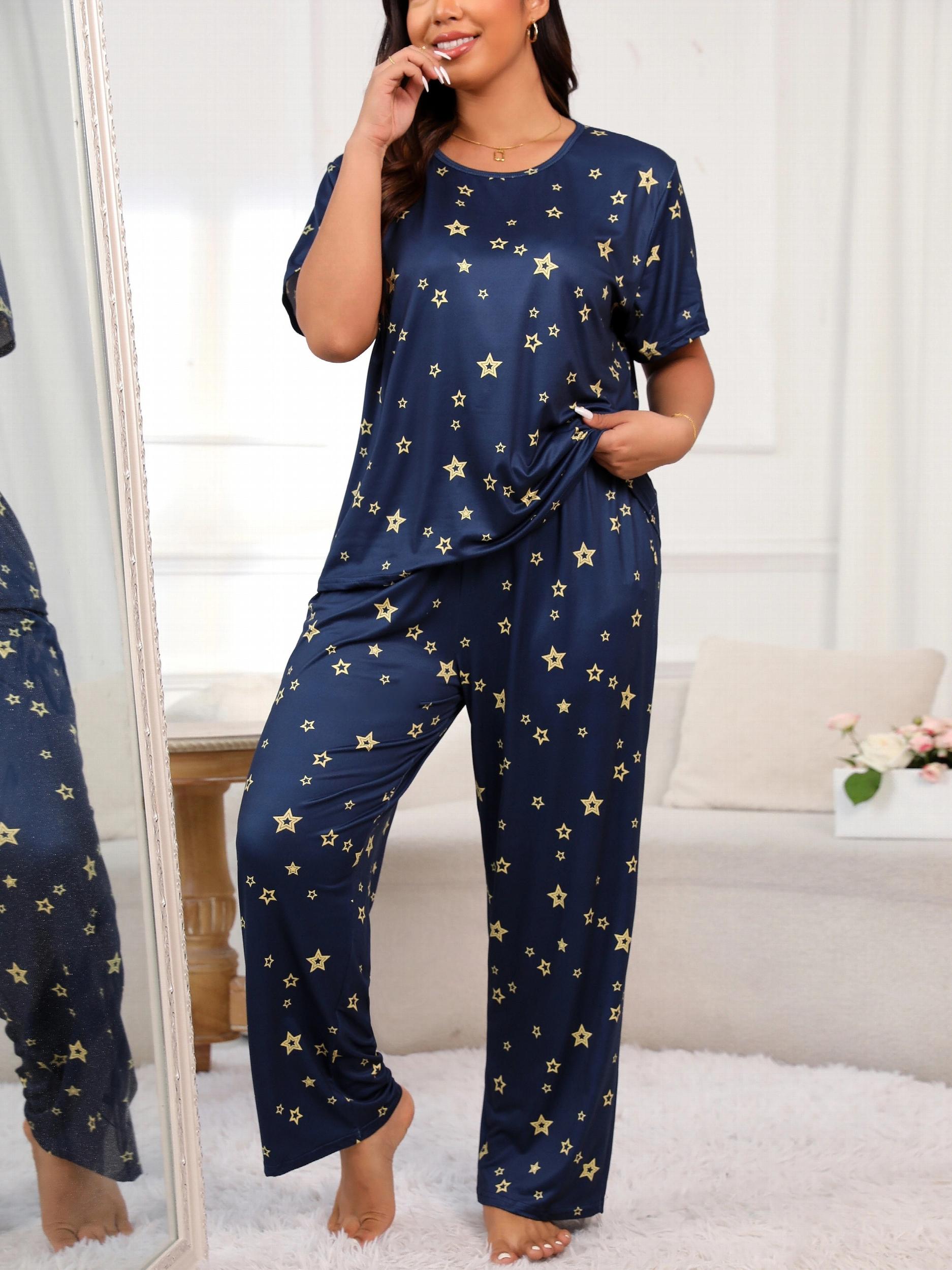 Star Print Pajama Set Short Sleeve Tee & Pants
