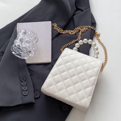 Mini Faux Pearl Handle Shoulder Bag Bow Decor Chain Strap Crossbody Bag