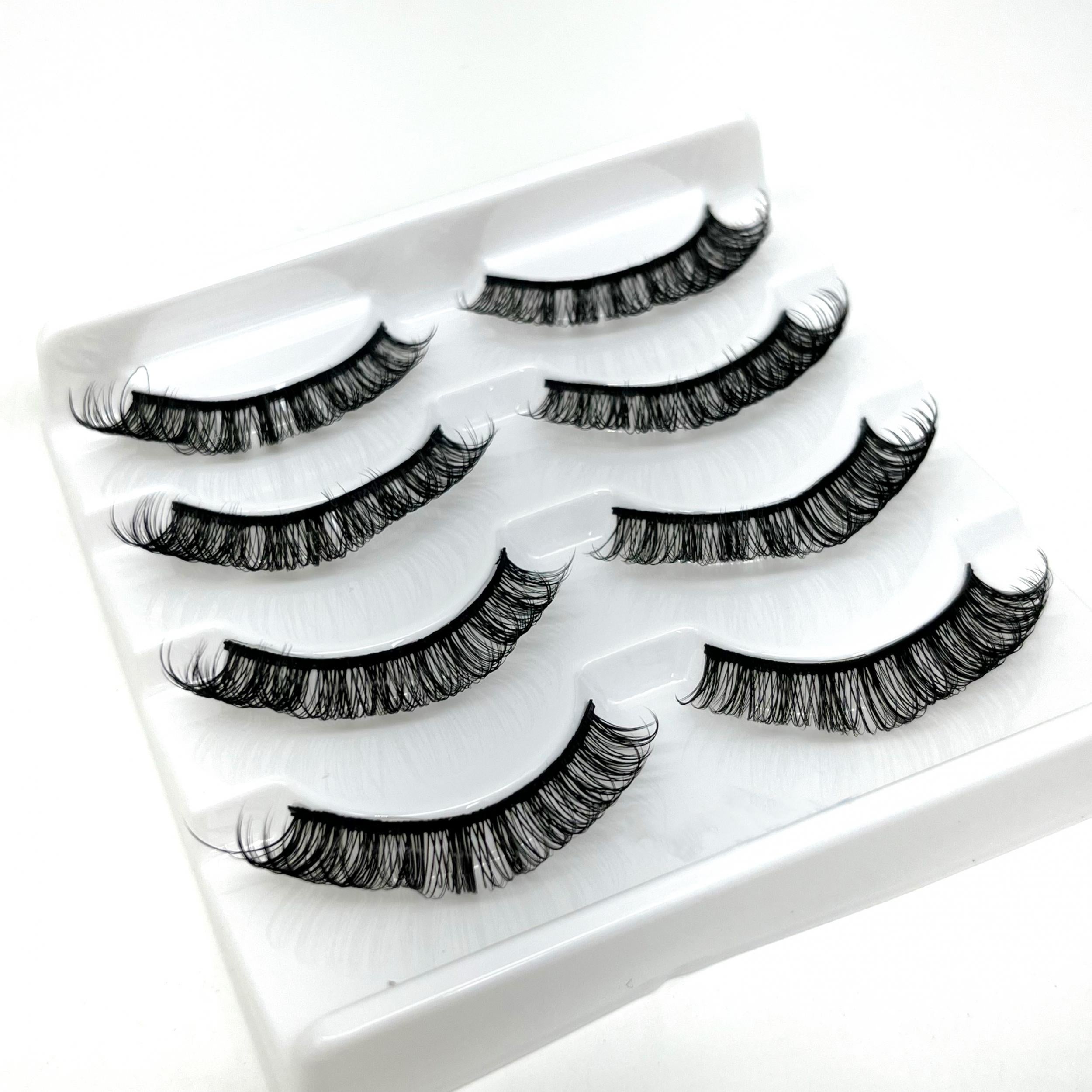4 Pairs D Curling 12mm False Eyelashes Natural Look Thick Wispy Lashes