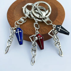 Skull & Enamel Red Cross Coffin Keychain for Wallets Bags Backpacks Car Keys
