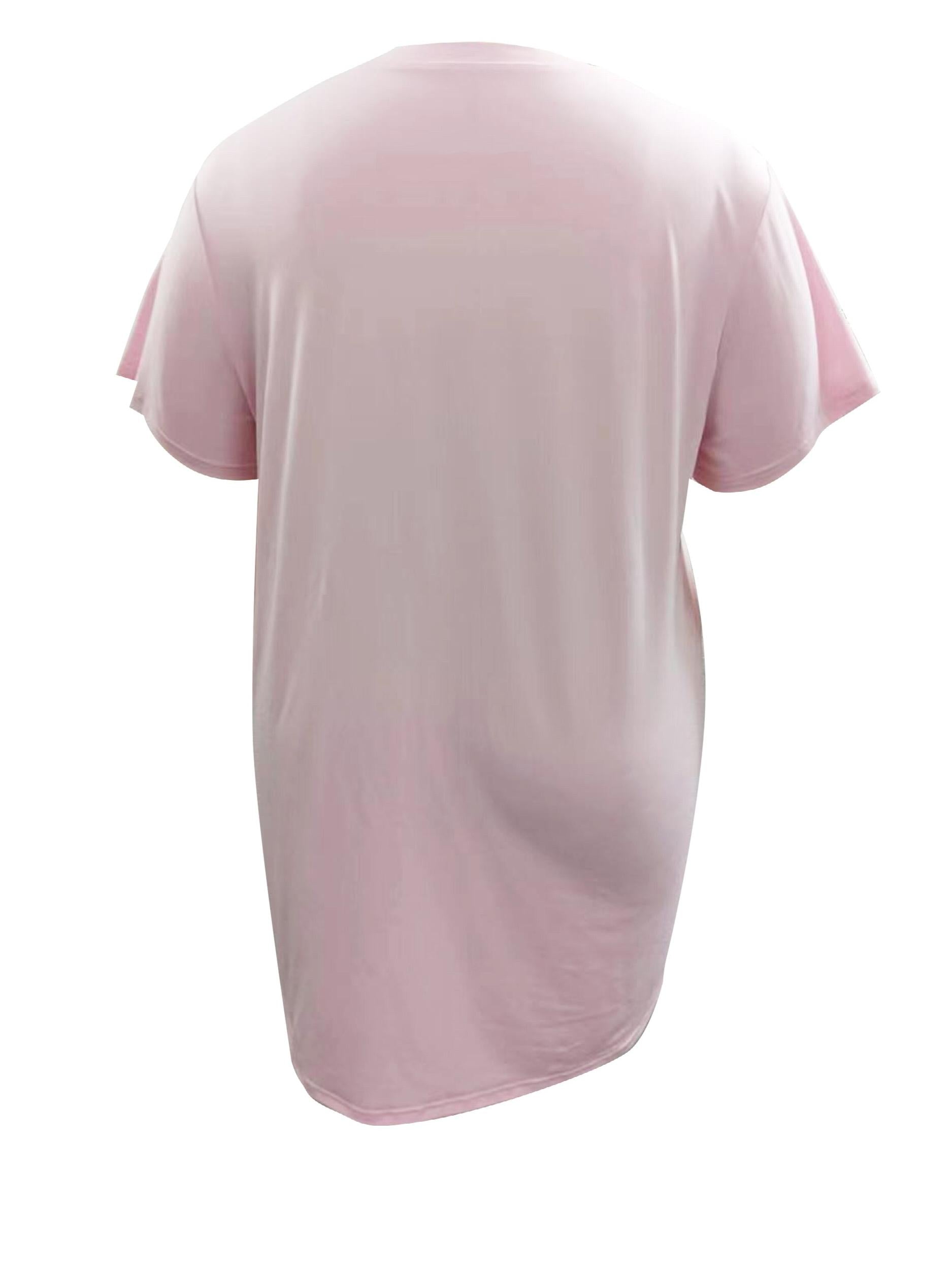 Heart Print Short Sleeve Round Neck Stretch Sleep Dress